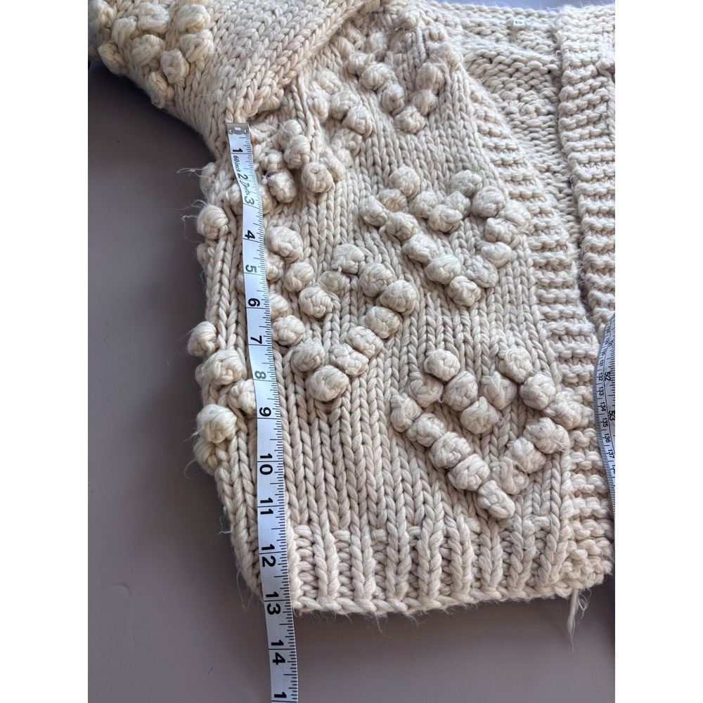 EN‎ CREME Textured heart Bobble Knit Cream  Cardigan Sweater Cream Beige S/M - Picture 10 of 11